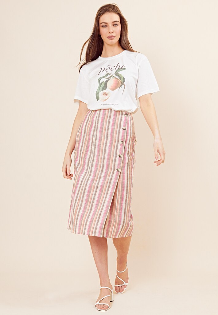 Linen Rainbow stripe button skirt