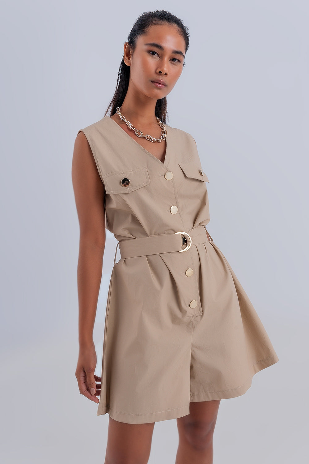 Sleeveless belted jumpsuit